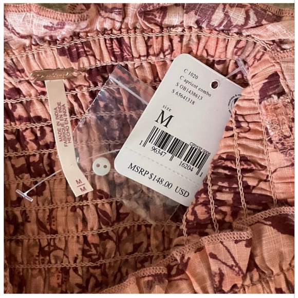 Free People Smock It To Me Mini Dress Apricot Combo Medium NWT - Picture 7 of 14